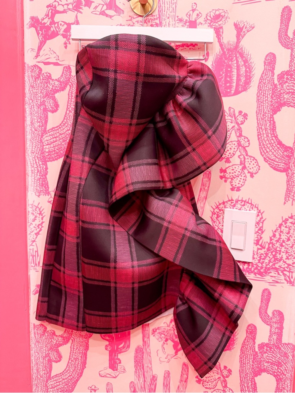 ASOS Strapless Pink and Black Plaid Dress
